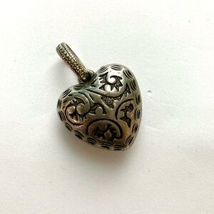 Silver Heart Pendant or Charm with Intricate Design
